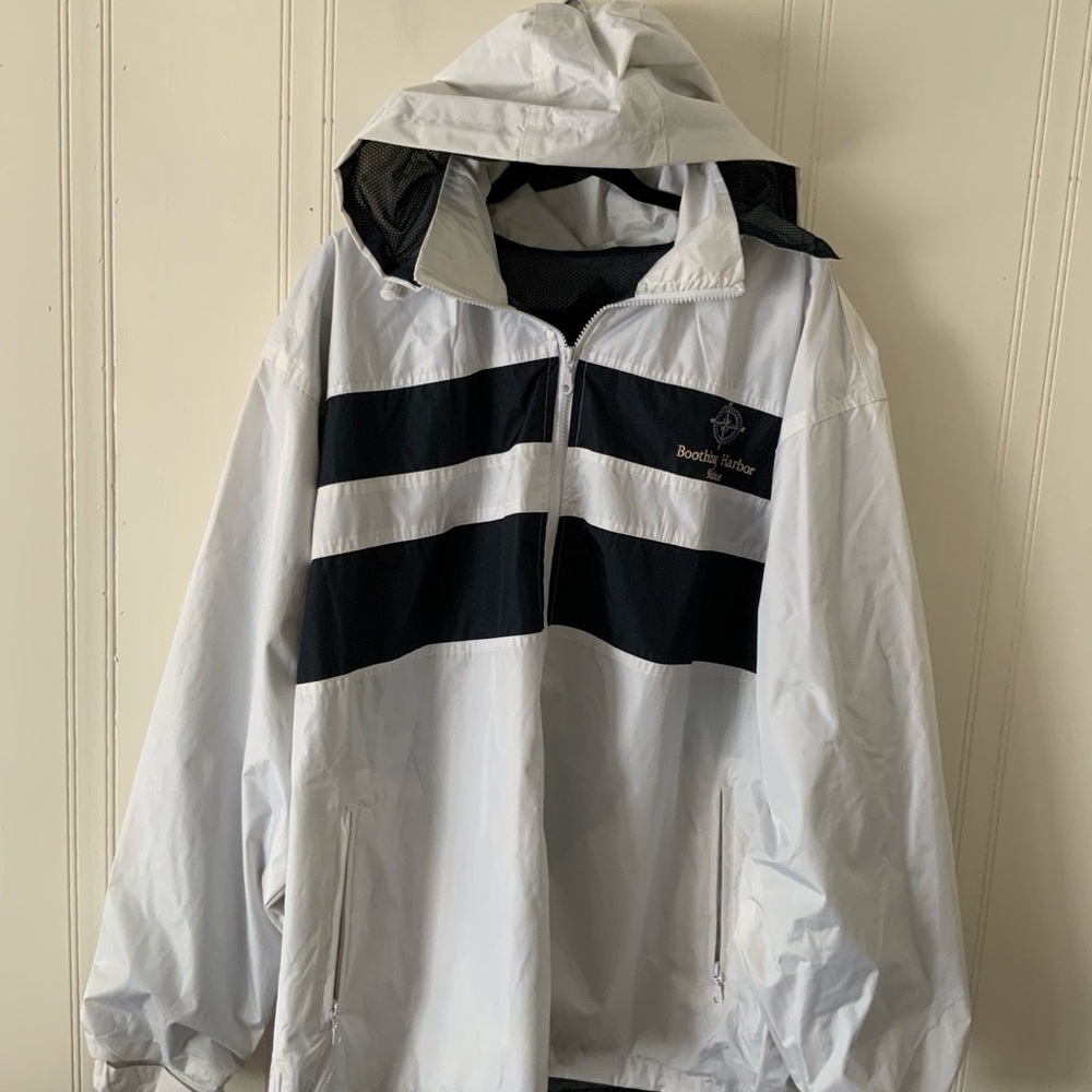 White and Black Windbreaker Jacket with Hoodie